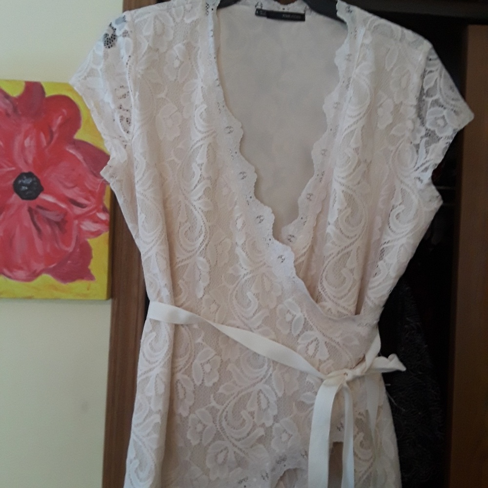Maurice's ivory lace faux tie top.